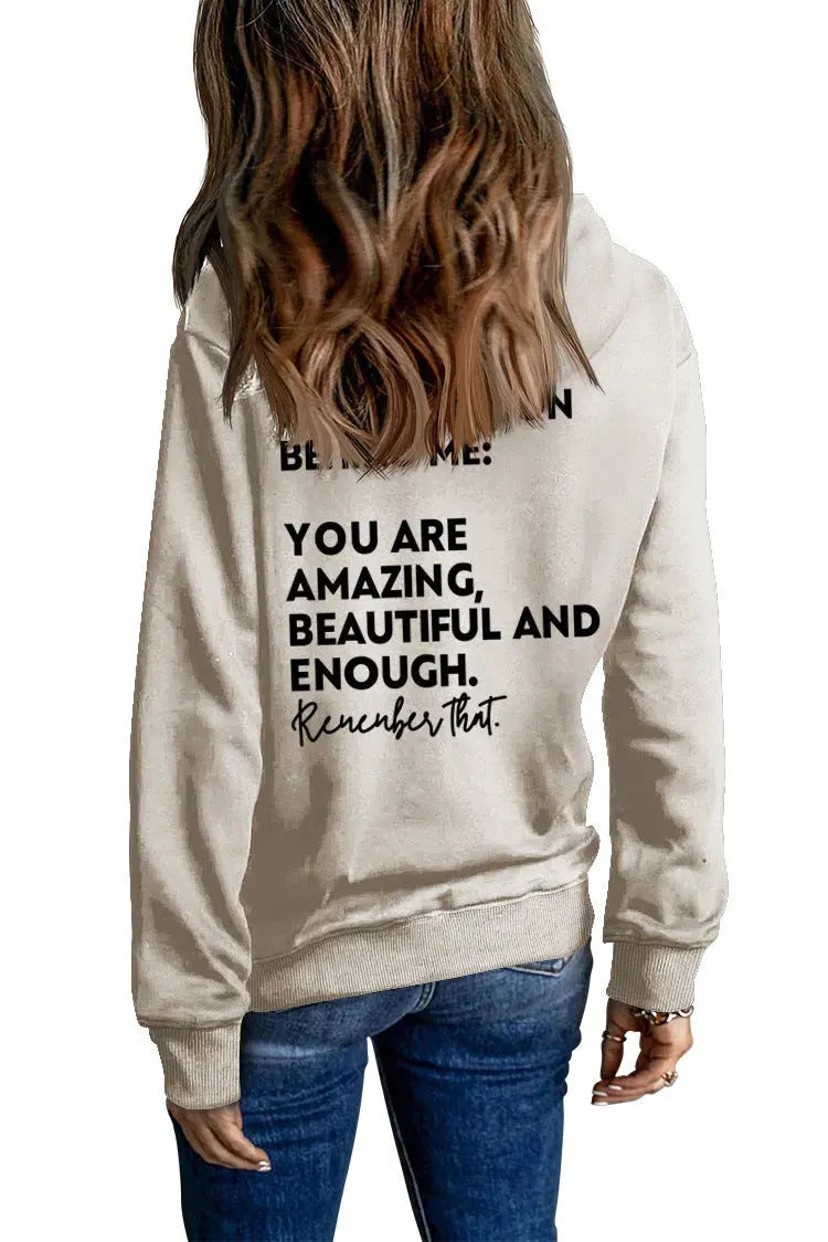Front And Back Letters Women's Printed Wear Hooded - Bellarte Enchanté Front And Back Letters Women's Printed Wear Hooded